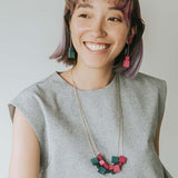 Mia Series 2 Square 2 Chain Necklace / Magenta