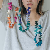 Peacock Adjustable Necklace / Orange Mix