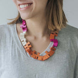Peacock Adjustable Necklace / Orange Mix