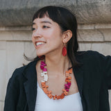 Peacock Adjustable Necklace / Orange Mix