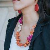 Peacock Adjustable Necklace / Orange Mix