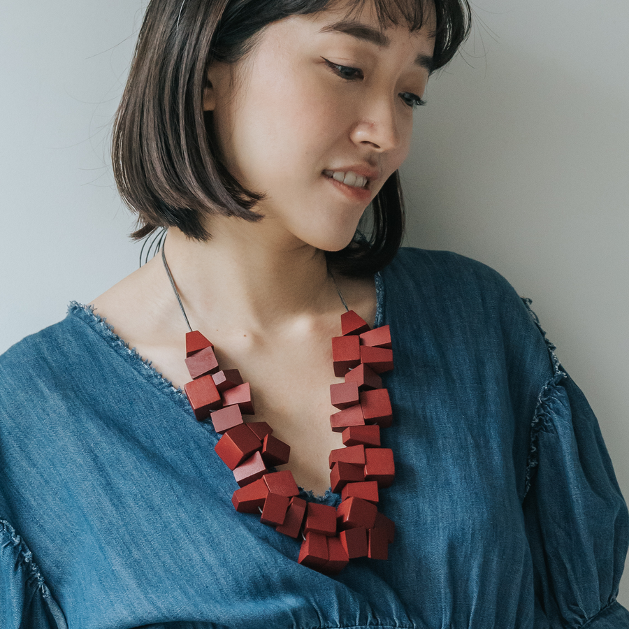 Block 2 Adjustable Necklace / Maroon